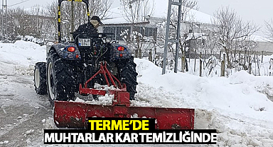 Terme'de Muhtarlar Kar Temizliğinde