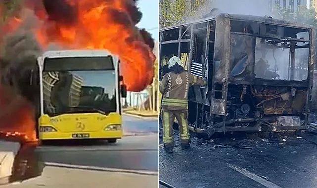 Ümraniye’de seyir halindeki İETT otobüsü yandı